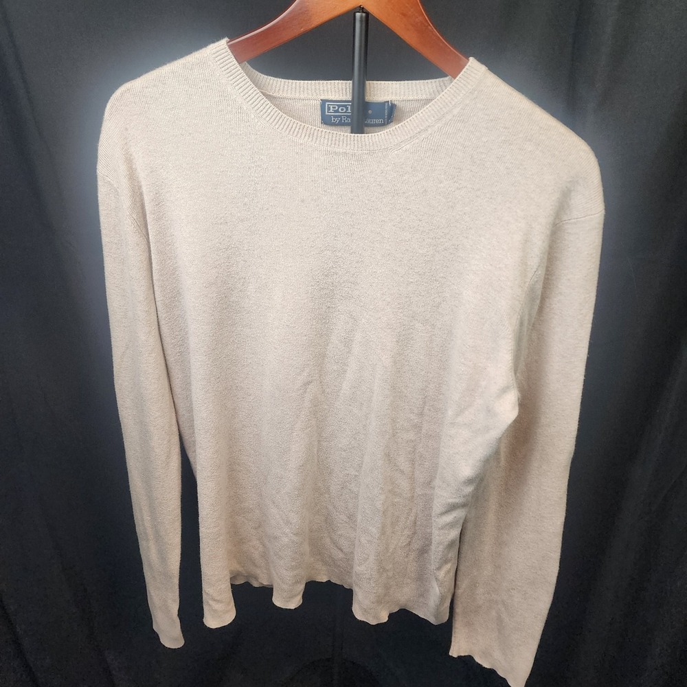 Polo Ralph Lauren Crewneck Sweater Men Light Beige 100% Cotton Size Large